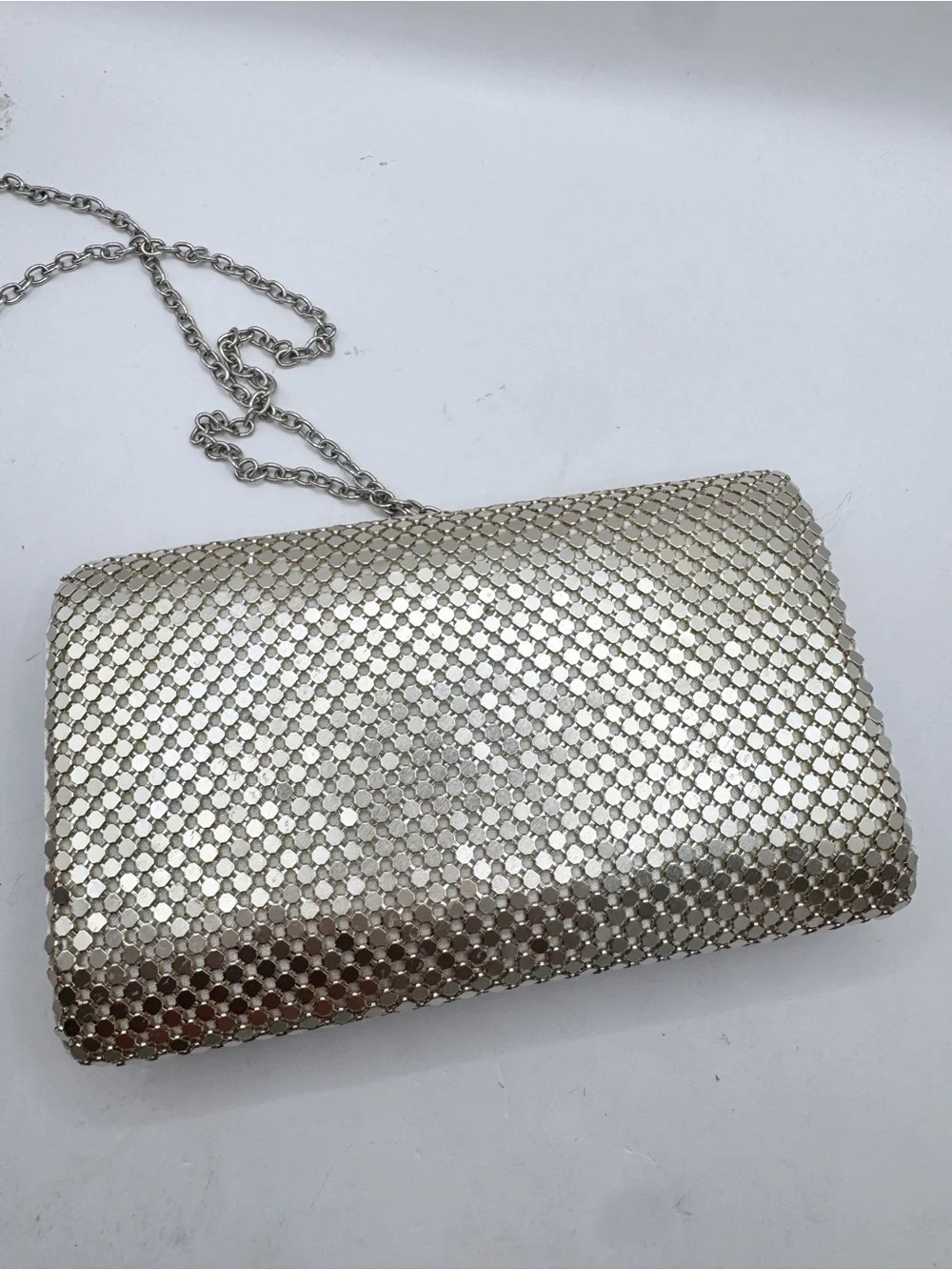 Jessica McClintock vtg gold mesh metallic evening bag purse clutch chain strap
